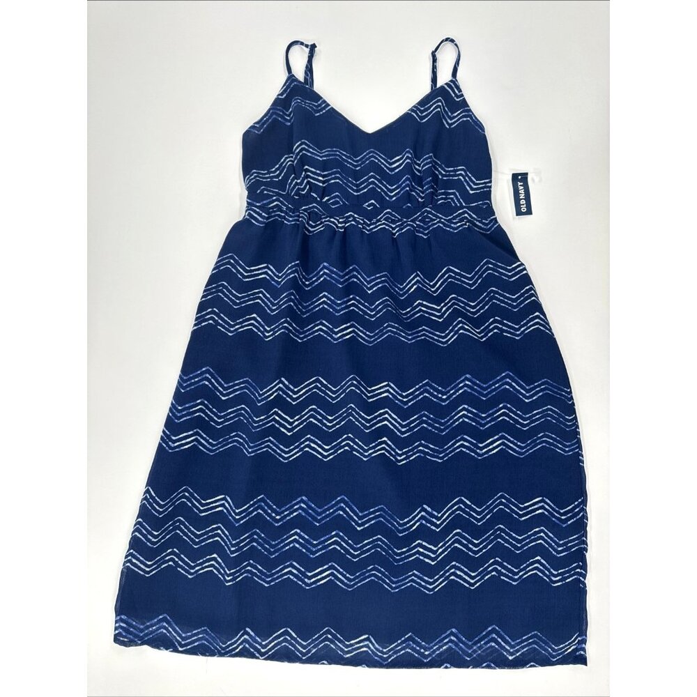 Old Navy Women's Small Sundress Spaghetti Straps Blue Chevron Empire Waist NEW